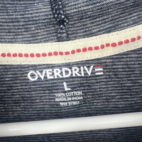 Overdrive Clothing Navy Striped Hooded Henley Shirt Mens Large - Picture 2 of 3